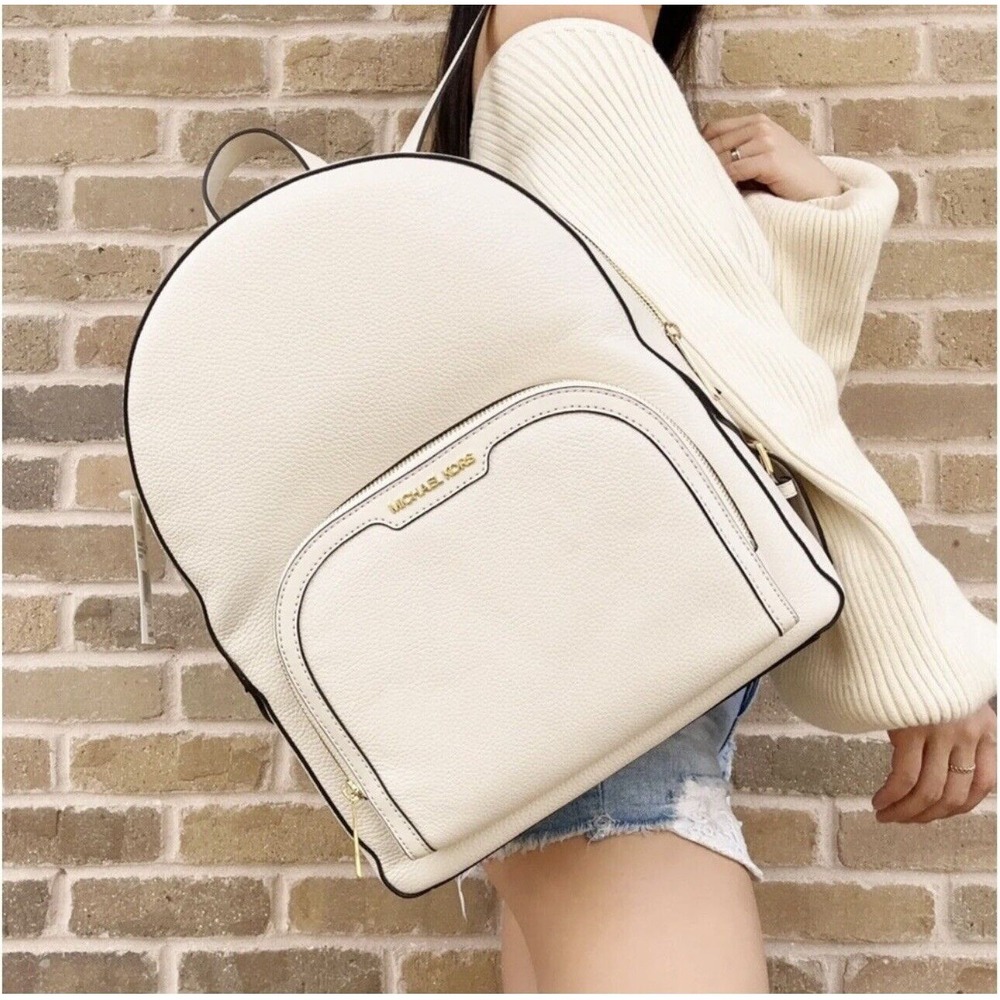 MICHAEL KORS Jaycee Large Backpack Pebbled Cream Leather Zip Multi Pocket Travel - Picture 9 of 10